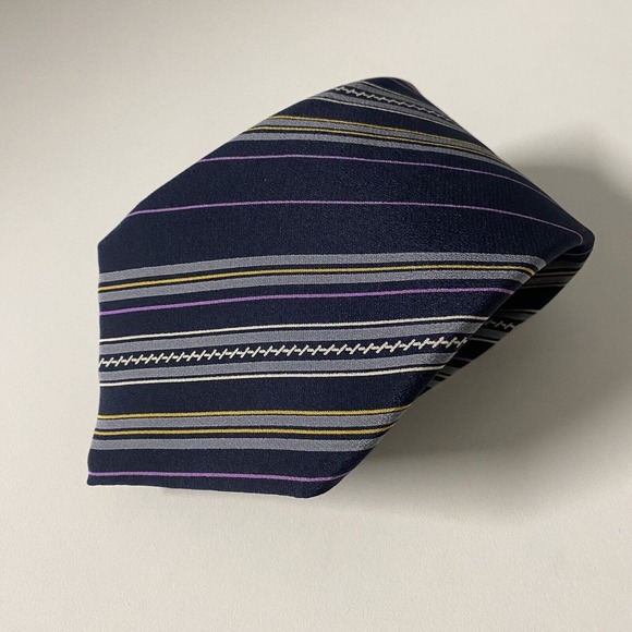 Vintage Lanvin Tie Navy Purple Striped Blue 100% Silk Necktie 3.25" W 55… - Picture 8 of 8